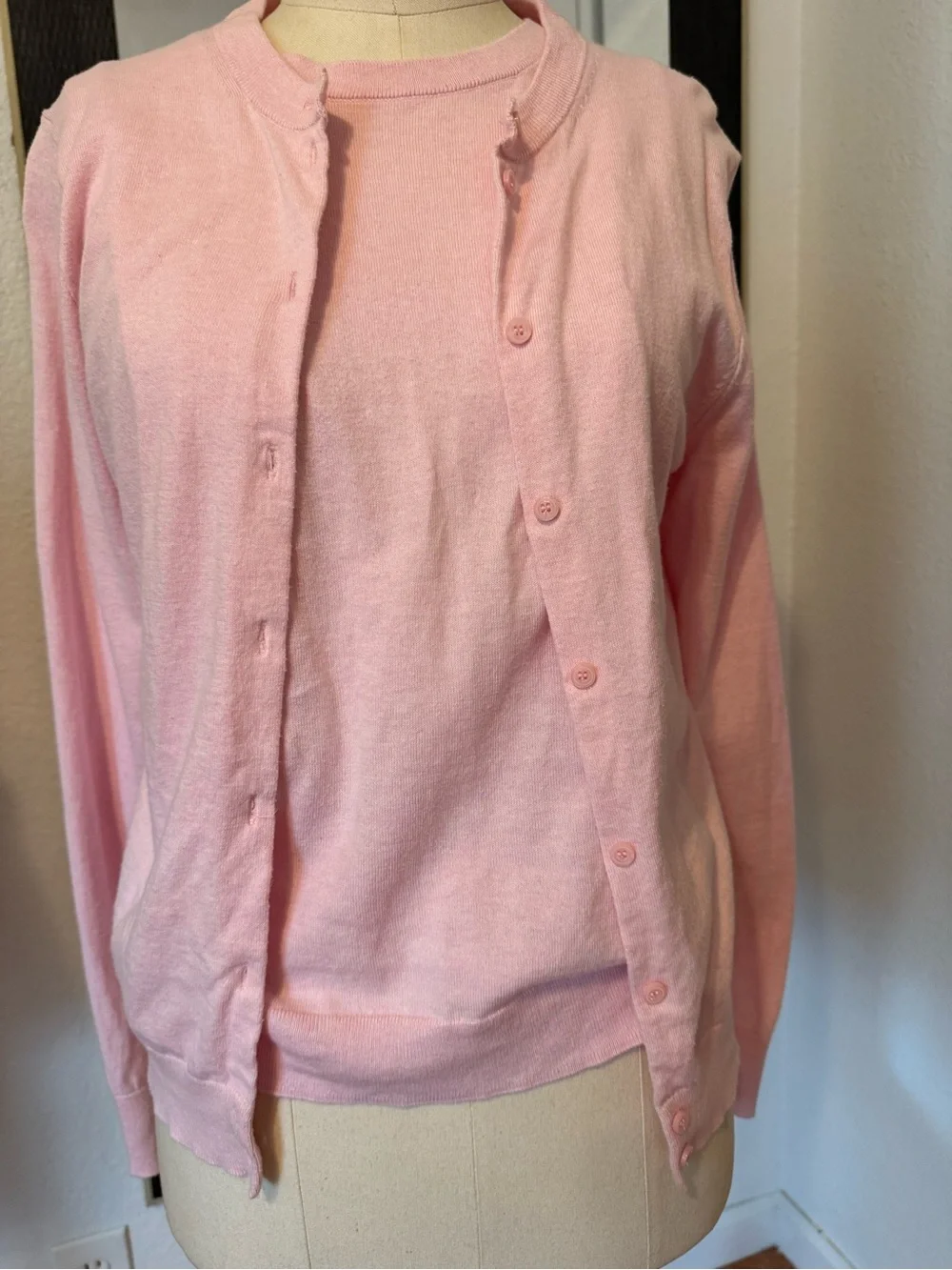 J. Crew Light Pink Crewneck Sweater with Matching Cardigan